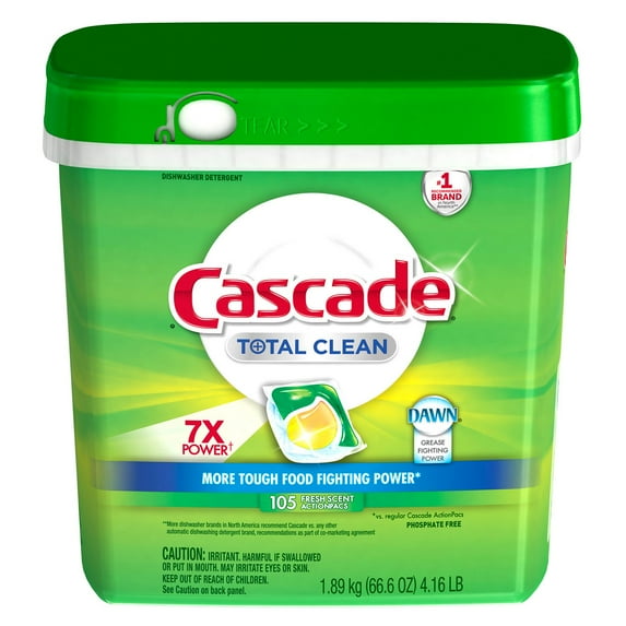Cascade Total Clean with Dawn Dishwashing Detergent Actionpacs, Fresh Scent, 105 Ct