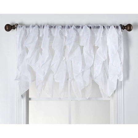 Cascade White Sheer Ruffled Window Valance, 50” x 16”