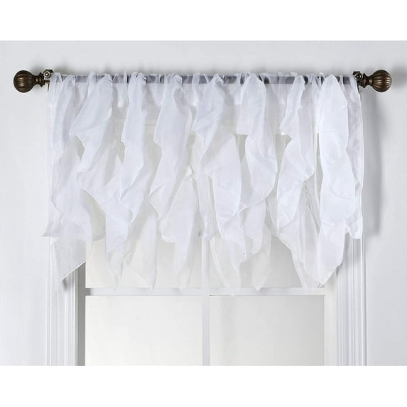 Cascade White Sheer Ruffled Window Valance, 50” x 16”
