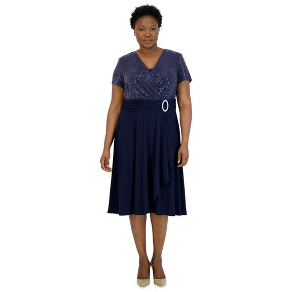 Cascade Wrap Dress with Rhinestone Buckle - Plus