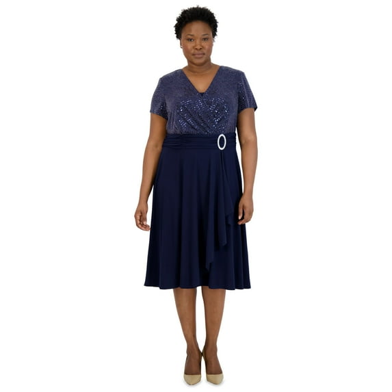 Cascade Wrap Dress with Rhinestone Buckle - Plus