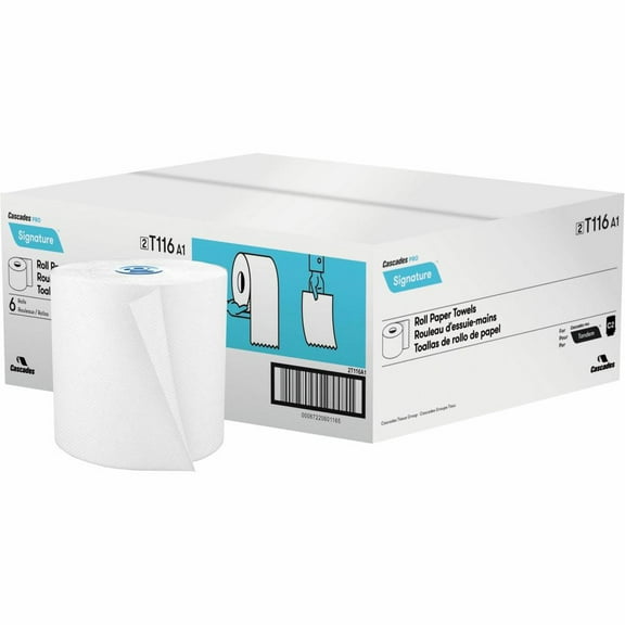 Cascades For Tandem 1-Ply Paper Towels, 100% Recycled, 775' Per Roll, Pack Of 6 Rolls