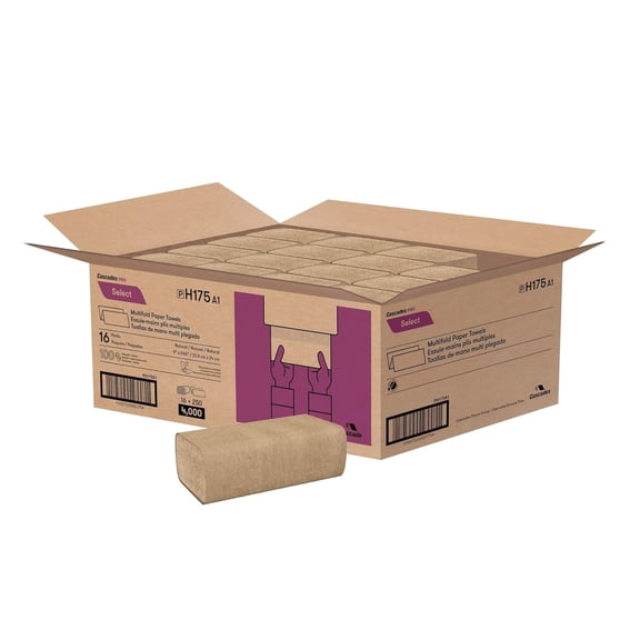 Cascades PRO H175 Select Folded Towel, Multifold, Natural, 9 x 9.45, 250/Pack, 4000/Carton