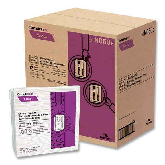 Cascades PRO N050 15.5 x 16 1-Ply Select Dinner Napkins - White (12/Carton)