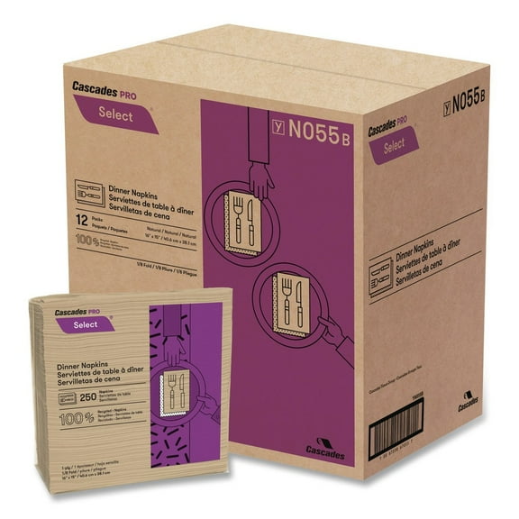Cascades PRO N055 16 in. x 15.5 in. 1-Ply Select Dinner Napkins - Natural (12 Packs/Carton)