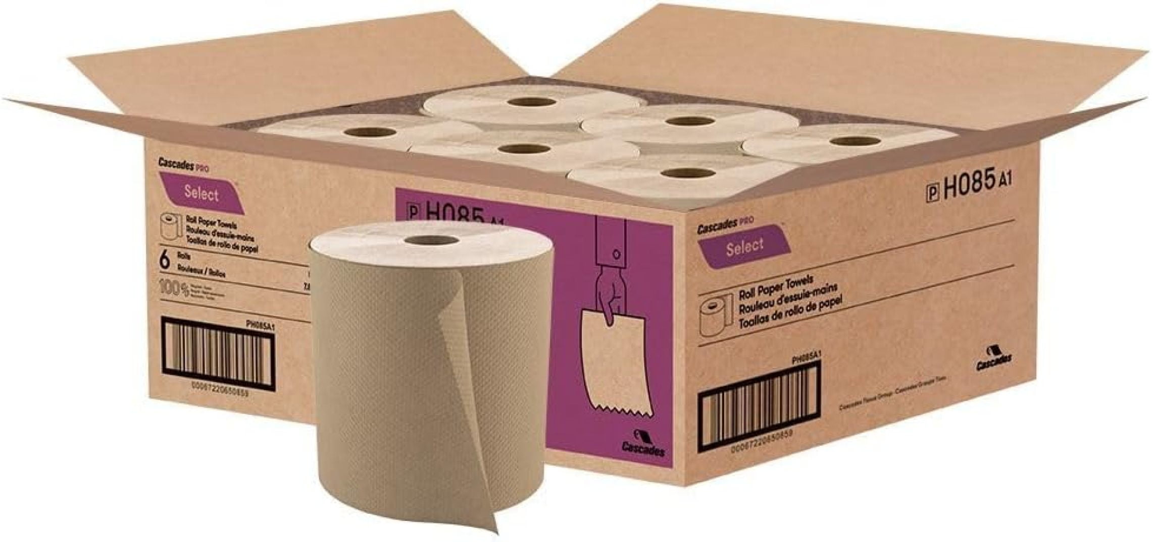 Cascades PRO Select Roll Paper Towels, 1-Ply, 7.9" X 800 Ft, Natural, 6/carton