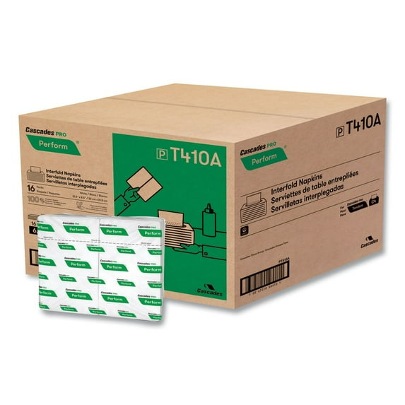 Cascades PRO T410 6.5 in. x 4.25 in. 1-Ply Perform Interfold Napkins - White (6016/Carton)