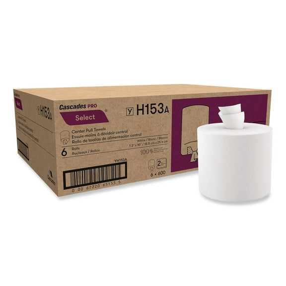 Cascades PRO H153 7.3 in. x 10 in. 2-Ply Select Center-Pull Paper Towels - White (6 Rolls/Carton)