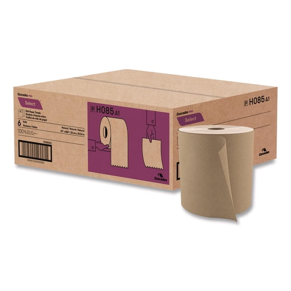 Cascades PRO Select Roll Paper Towels, 1-Ply, 7.9" x 800 ft, Natural, 6/Carton