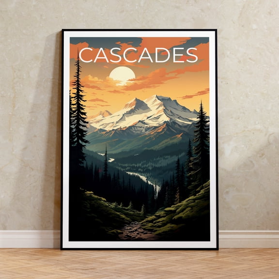 Cascades Travel Poster Mountain Wall Art Mountain Poster Cascades Poster Mountain Poster Nature Poster Cascade Art , Poster Print Only