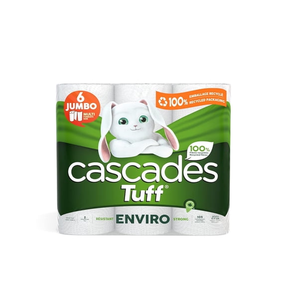 Cascades Tuff Enviro Jumbo Paper Towels, EcoFriendly Household Cleaning Rolls- 6 Jumbo Rolls, 105 Sheets Per Roll