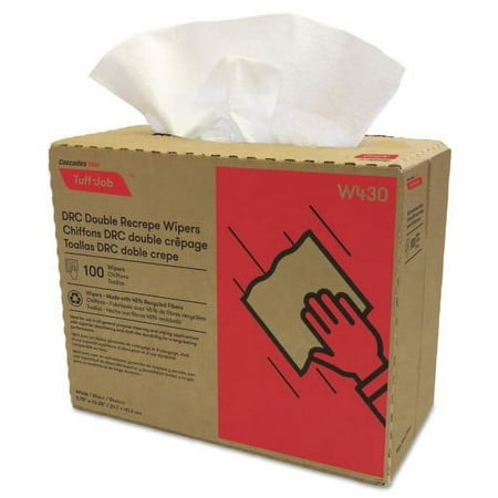 Cascades Tuff-Job Double Recrepe Wipers, 9.75 x 16.5, White, 100/Box, 8 Box/Carton (W430)