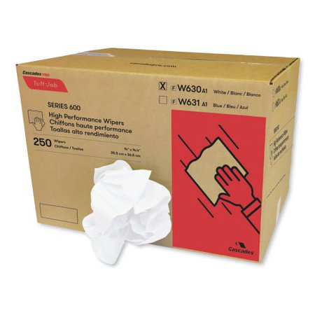 Cascades Tuff-Job Spunlace Towels, Crumple Pack, 14.38 x 14, White, 250/Carton, Each