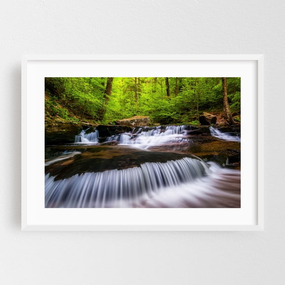 Cascades on Glen Leigh - Pennsylvania Photography Nature Waterfall Forest Scenic Landscape Summer Botanical White Framed Wall Art Print 5 x 7 inches