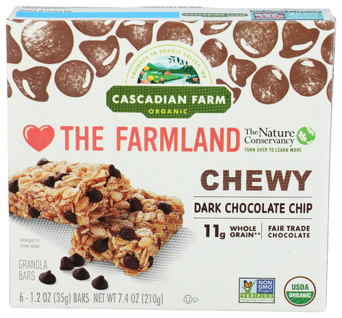 Cascadian Farm Bar Granola Chocolate Chip 6 Pack 7.4 oz (Pack of 12)