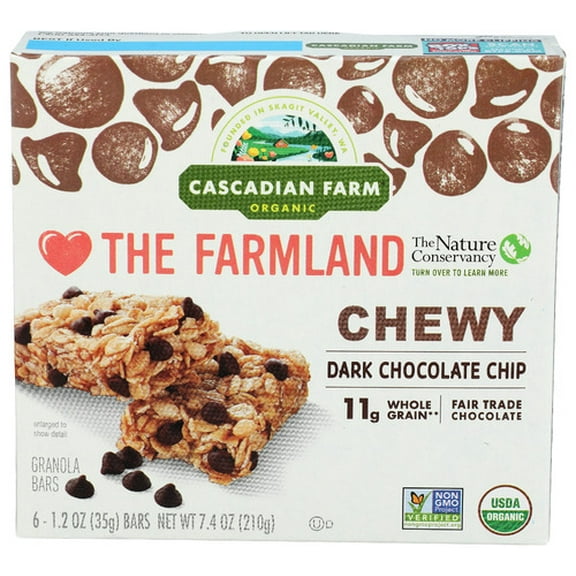 Cascadian Farm Bar Granola Chocolate Chip 6 Pack 7.4 oz (Pack of 12)