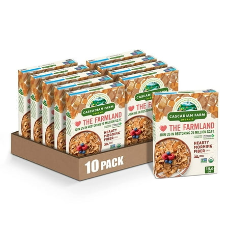 Cascadian Farm Organic Cereal, Hearty Morning Fiber, 14.6 oz (Pack of 10)