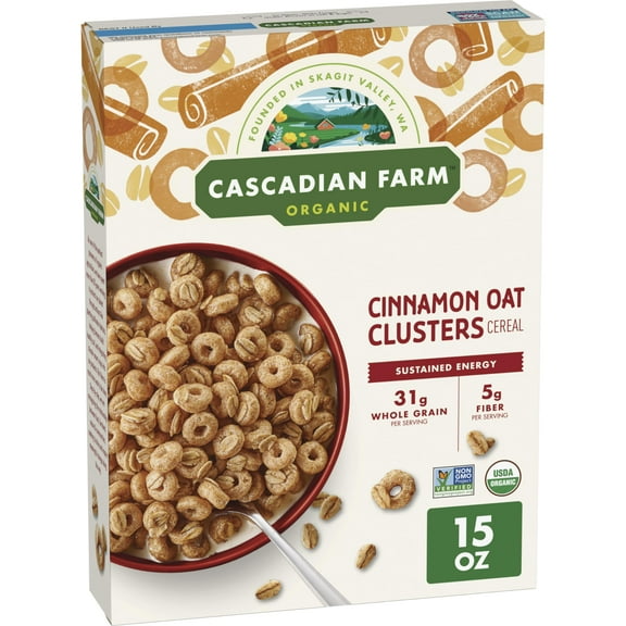 Cascadian Farm Organic Cinnamon Oat Clusters Breakfast Cereal, Made With Whole Grain, Non-Gmo, 15 Oz