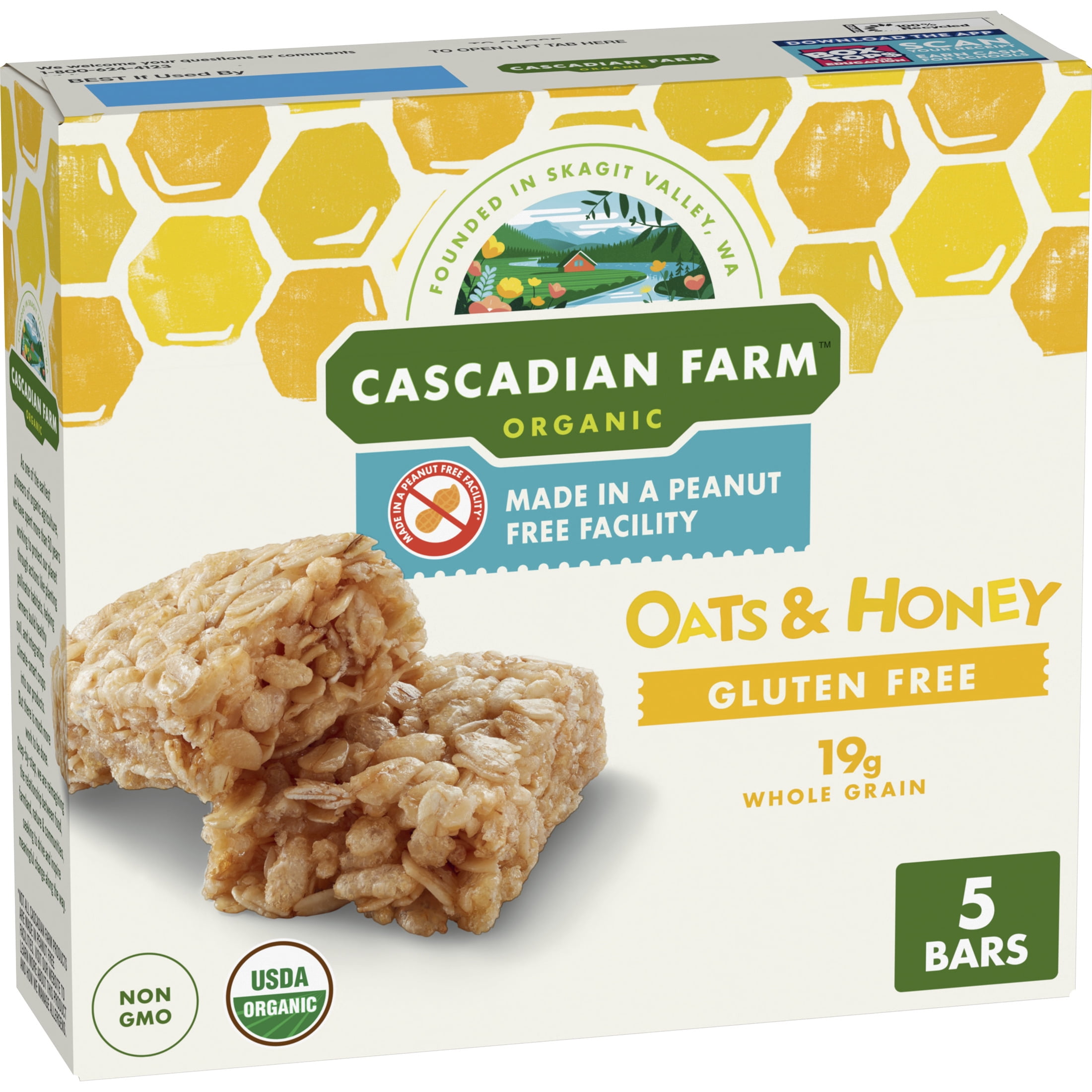 Cascadian Farm Organic Granola Bar, Oats and Honey, 5 Bars, 6 oz