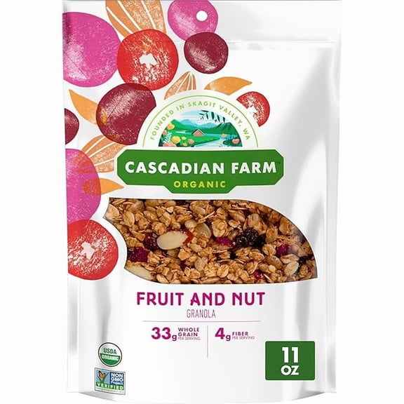 (1 pack) Cascadian Farm Organic Granola, Fruit and Nut Cereal, Resealable Pouch, 11 oz.