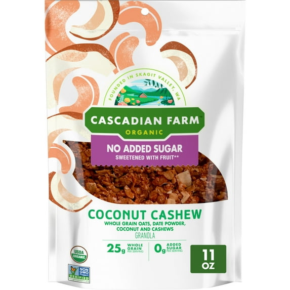 Cascadian Farm Organic Granola, No Added Sugar, Coconut Cashew Cereal, 11 oz.