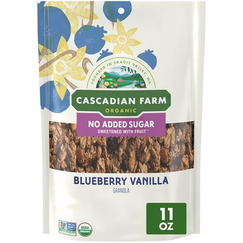 Cascadian Farm Organic Granola With No Added Sugar, Blueberry Vanilla Cereal, Resealable Pouch, 11 Oz.