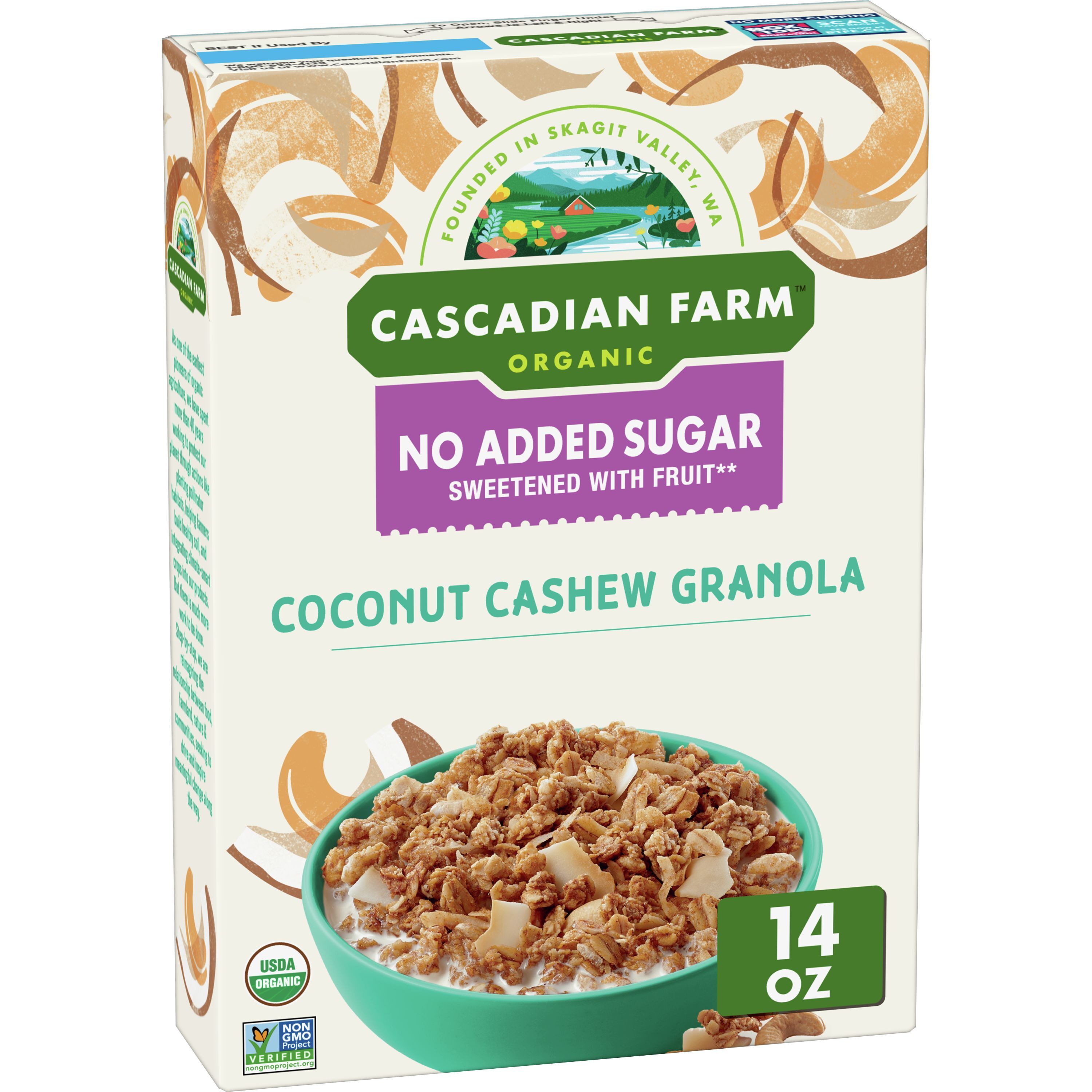 Cascadian Farm Organic Granola with No Added Sugar, Coconut Cashew, 14 oz. - image 1 of 9
