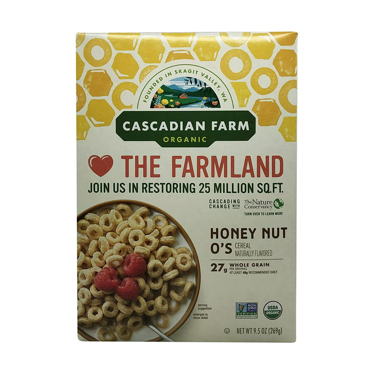 Cascadian Farm Organic Honey Nut O's Cereal 9.5 oz Pack of 4