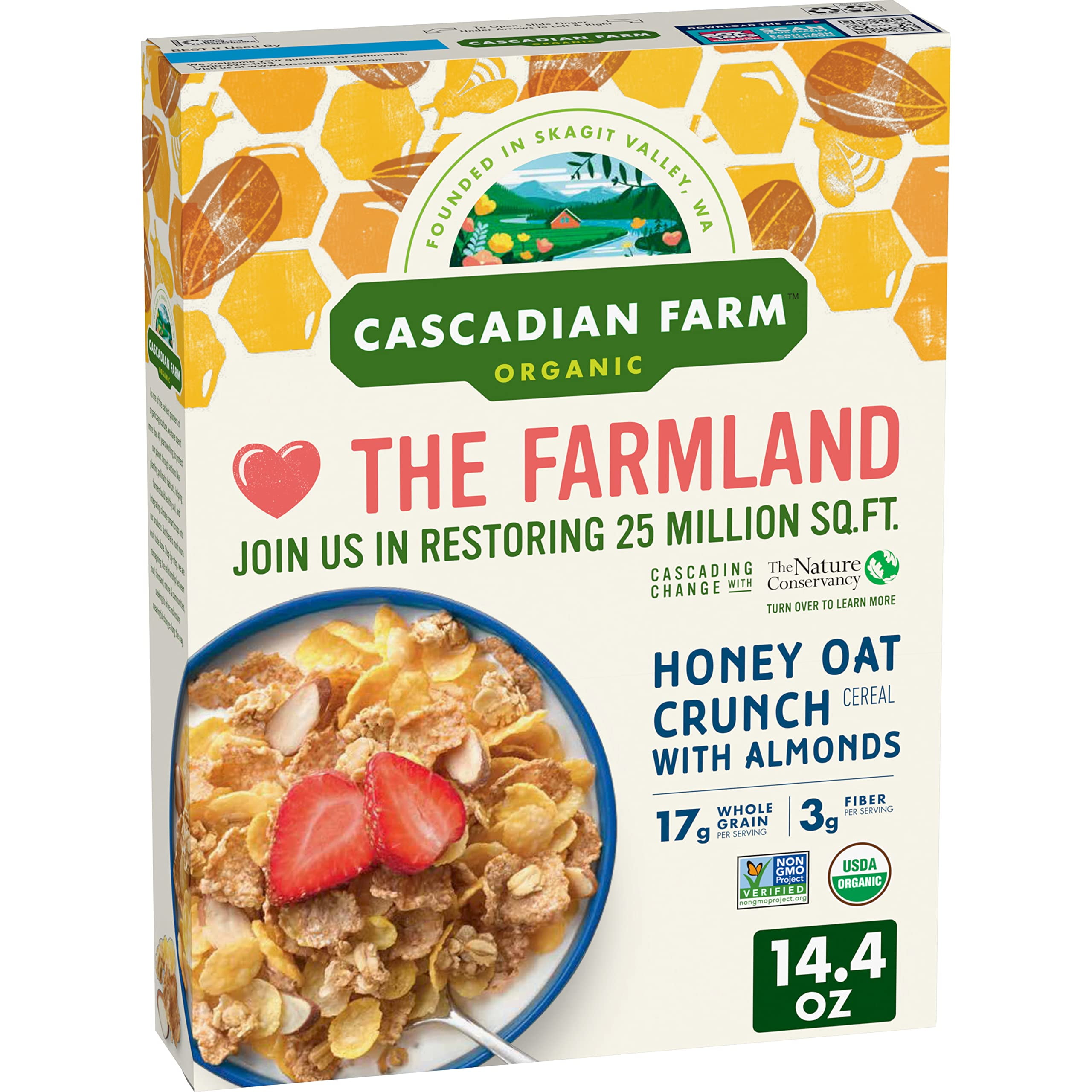 Cascadian Farm Organic Honey Oat Crunch Cereal With Almonds, NonGmo