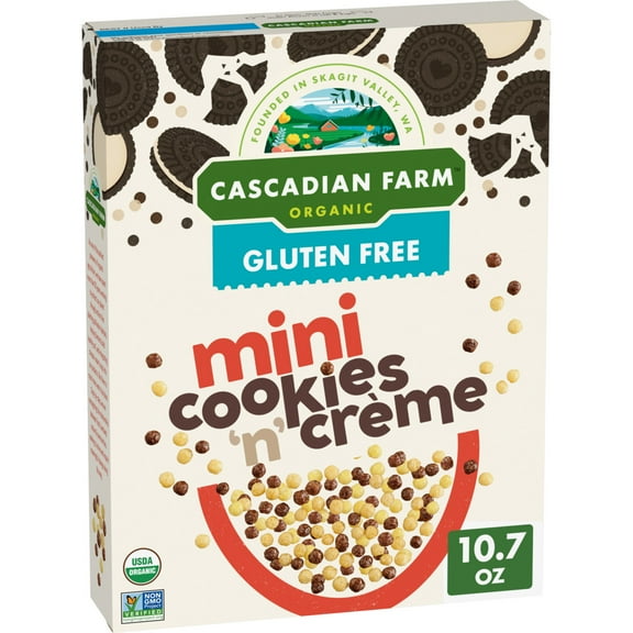 Cascadian Farm Organic Mini Cookies 'n' Crème, Gluten Free Cereal, Non-GMO, 10.7 oz
