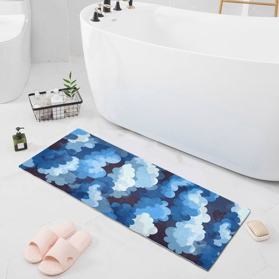 Cascading Blue Clouds Bathroom Runner Rug Absorbent Non Slip Bath Mat for Living Room Kitchen 39" x 20"