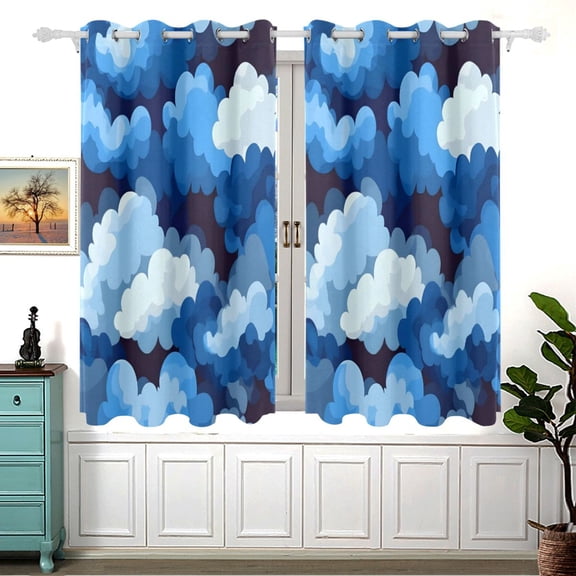 Cascading Blue Clouds Blackout Curtains for Living Room Bedroom 55W x 54L Insulated Window Drapes 2 Panels