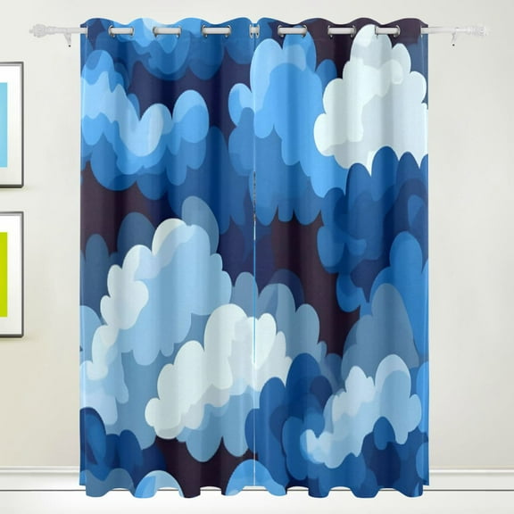 Cascading Blue Clouds Blackout Curtains for Living Room Bedroom 55W x 72/84L Insulated Window Drapes 2 Panels