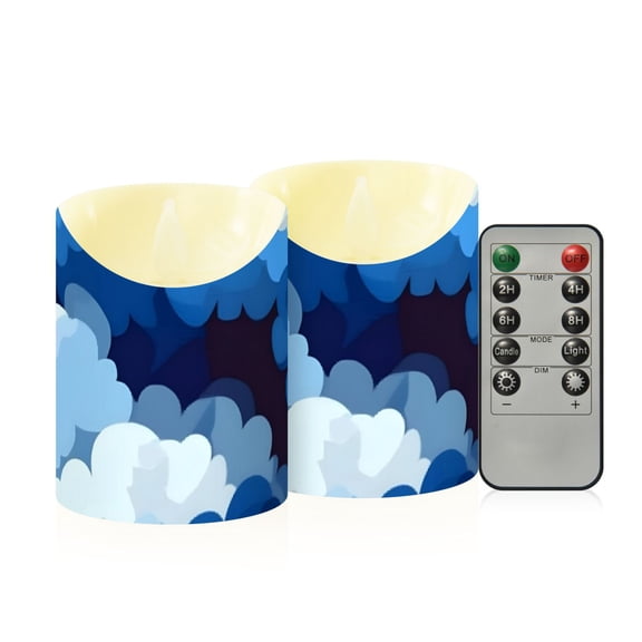 Cascading Blue Clouds Flickering Flameless Candles with Remote Timer Battery Operated LED Tealight Set of 2 S