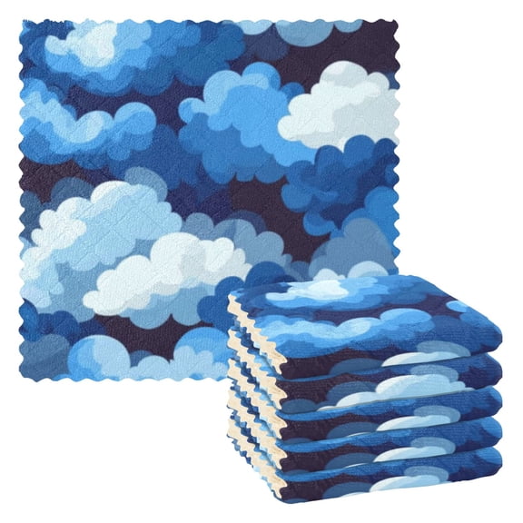 Cascading Blue Clouds Kitchen Cloth Dish Towels for Drying Washing Absorbent Dish Rags 6 Pack