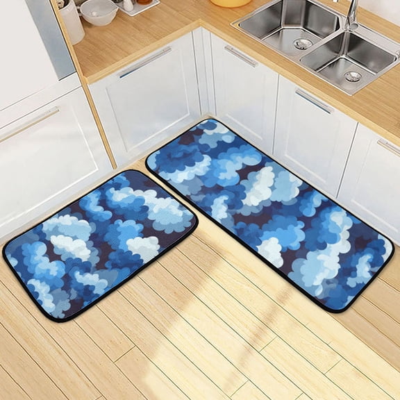 Cascading Blue Clouds Kitchen Mat Set of 2 Cushioned Non Slip Rugs for Bedroom Floor Runner Mats