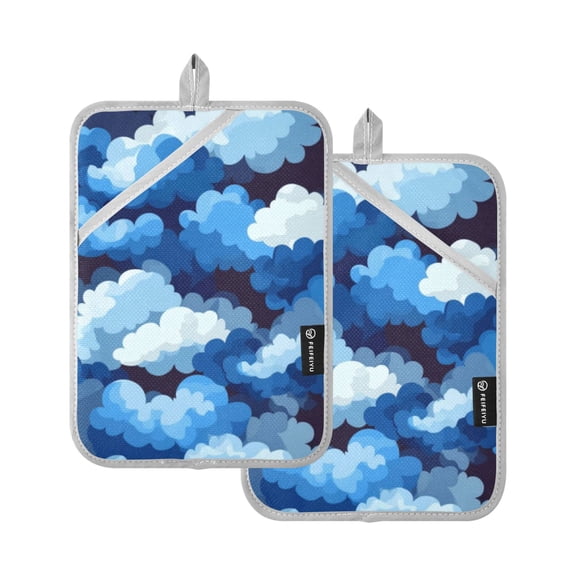 Cascading Blue Clouds Oven Mitts Pot Holders 2 pcs Heat Resistant for Kitchen Baking Grilling