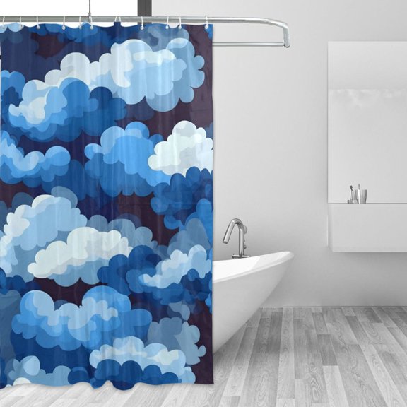 Cascading Blue Clouds Shower Curtains with 12 Hooks Waterproof Bathroom Decor 48" x 72"