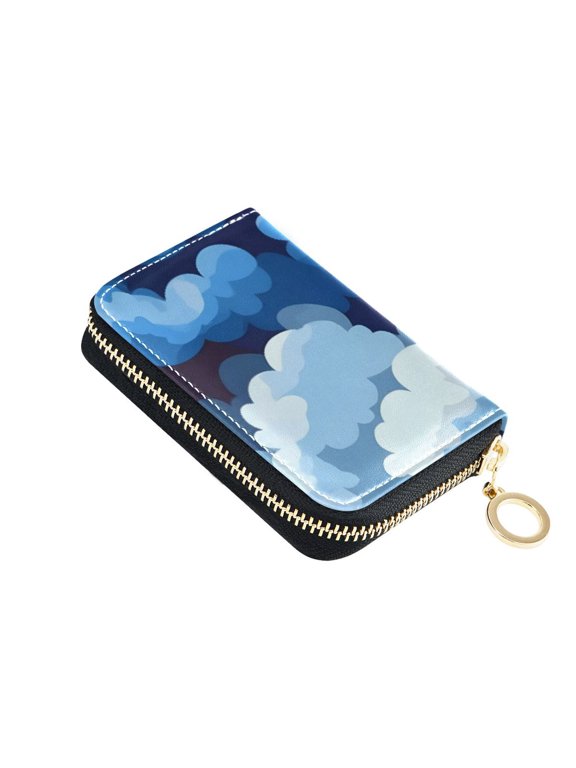 Cascading Blue Clouds Women's Credit Card Holder PU Leather Zipper Wallet RFID Blocking