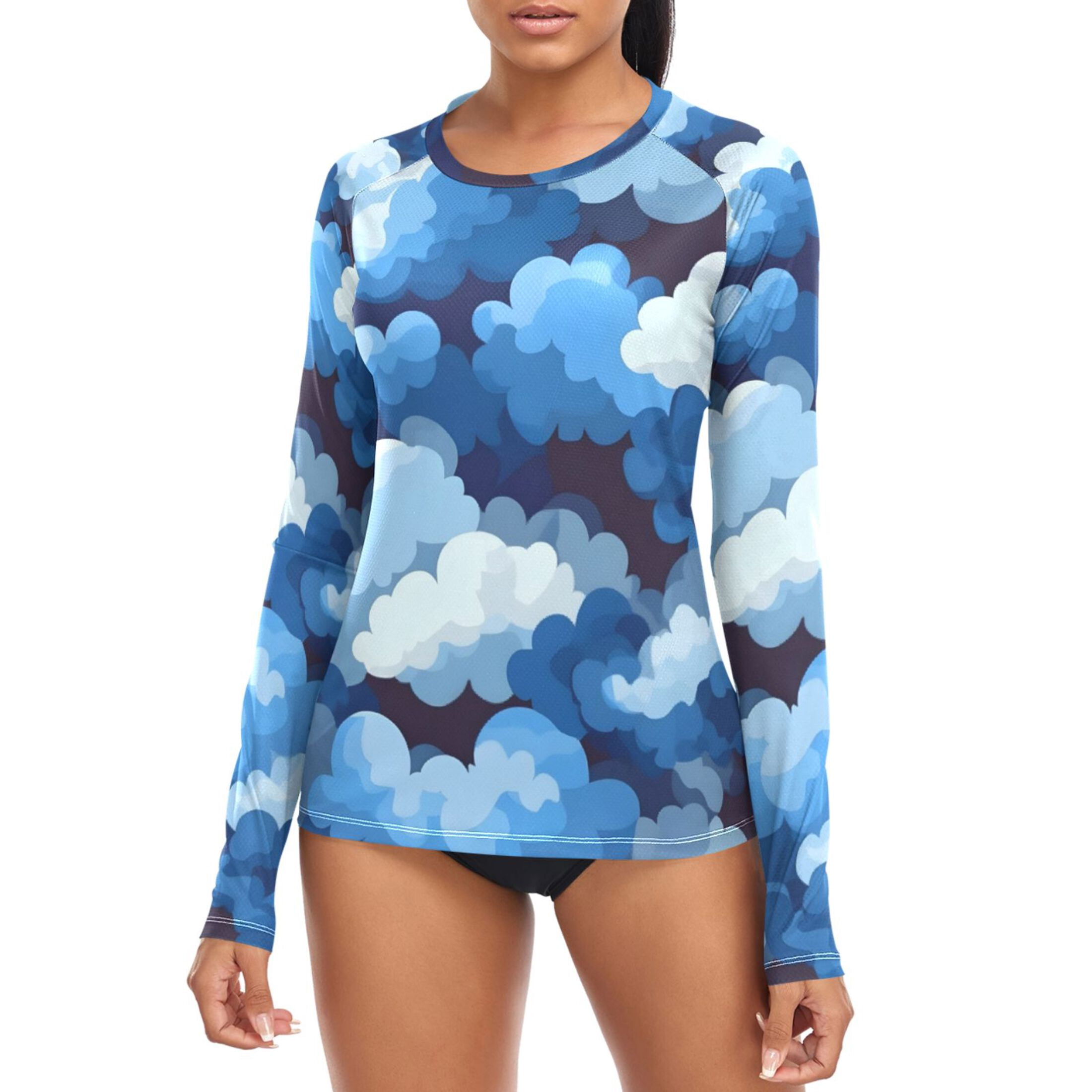 Cascading Blue Clouds Women's Rash Guard Shirts UPF 50+ Sun Protection ...