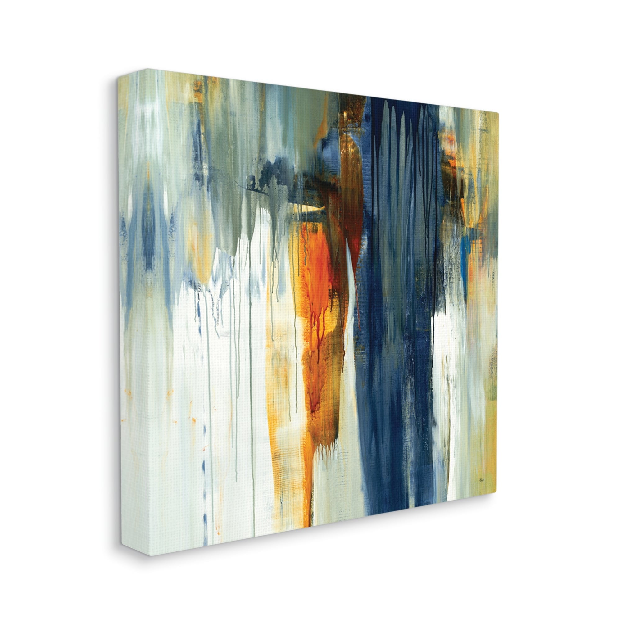 Cascading Blue Green Orange Paint Abstraction Abstract Gallery-Wrapped Canvas Print Wall Art, 17x17