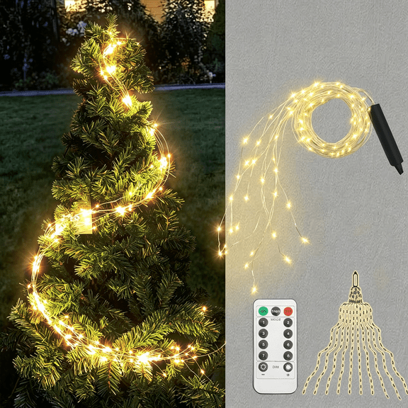 Cascading Christmas Tree Lights, 8 Modes 600 LED Waterfall Fairy Lights with Remote Timer, Waterproof Hanging String Lights for Indoor Outdoor Holiday Decor, 3m/9.84ft 20 Strips (RGB-USB)