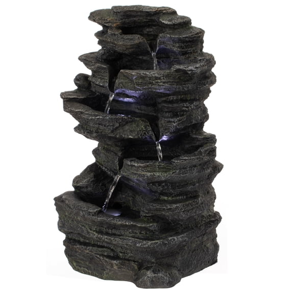 Cascading Electric Powered 5-Tier Rock Water Fountain with LED Lights 18" for Indoor and Outdoor Use