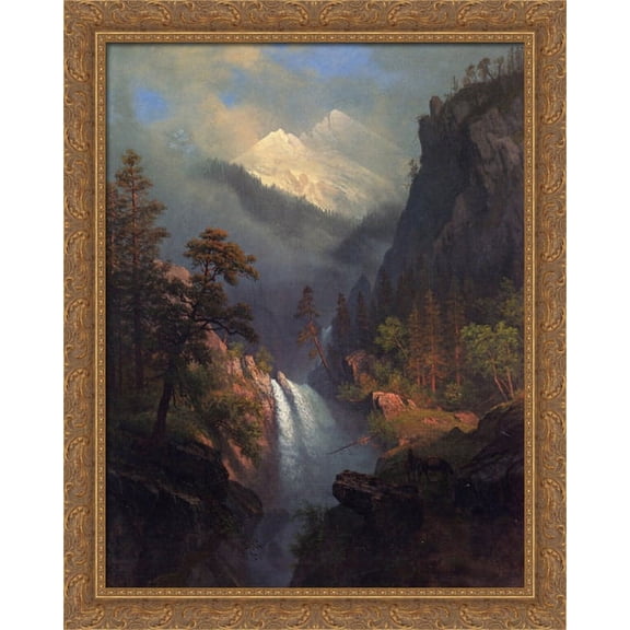 Cascading Falls at Sunset 28x36 Large Gold Ornate Wood Framed Canvas Art by Albert Bierstadt