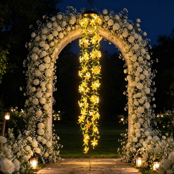 Cascading Flower Vine Hanging Lights Solar LED Waterproof Outdoor Lights Symbolizing Joy for Yard Tree and Romantic Garden Decor