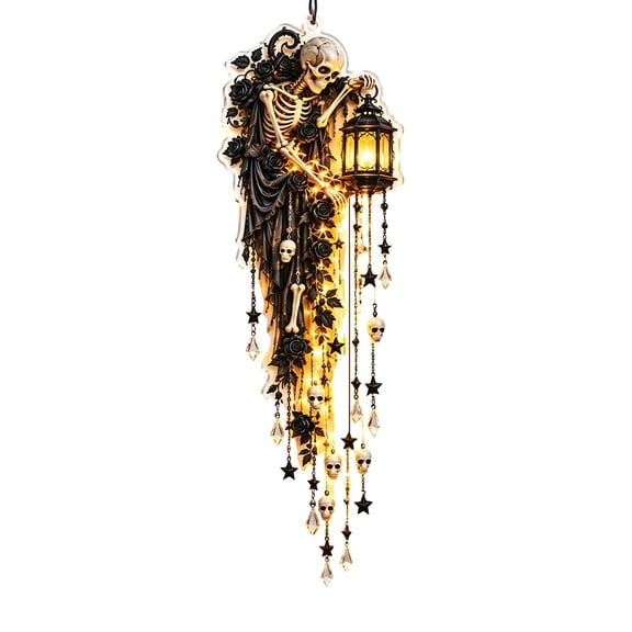 Cascading Halloween Skeleton Wall Light, Skull Handheld Lantern LED Lamp for Home & Holiday Display