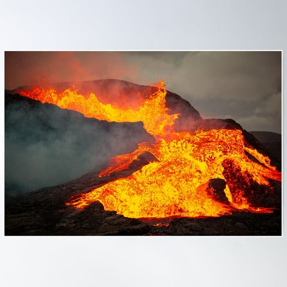 Cascading Lava Flood From Erupting Fagradalsfjall Volcano June 3Rd Poster Wall Art, Modern Wall Decor For Living Room Bedroom, 16x24 UNFRAMED