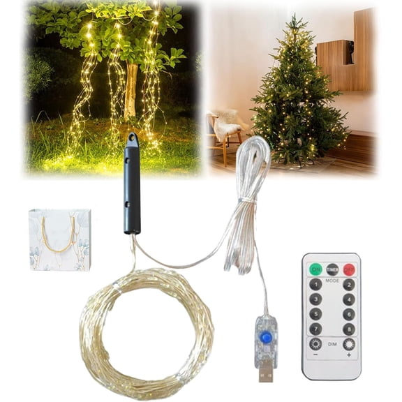 Cascading Twinkle Lights for Christmas Tree - 8 Modes, 100-600 LED Warm/White/RGB Hanging String Lights, Waterproof Waterfall Fairy Lights, USB/Solar (Warm-USB, 1m/3.28ft 10 Strips 100 Lights)