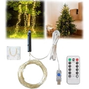 Cascading Twinkle Lights for Christmas Tree - 8 Modes, 100-600 LED Warm/White/RGB Hanging String Lights, Waterproof Waterfall Fairy Lights, USB/Solar White-USB, 1m/3.28ft 20 Strips 200 Lights