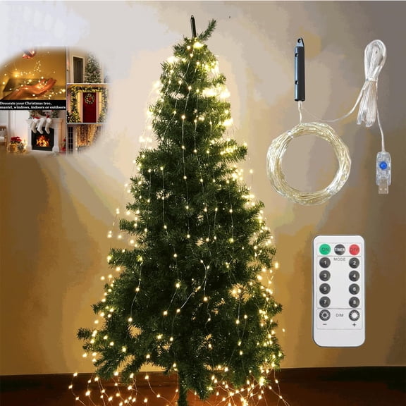 Cascading Twinkle Lights for Christmas Tree,Cascading Christmas Tree Lights,8 Modes 100-600 Christmas LED Firefly Twinkle String Lights,for Christmas Tree Decoration